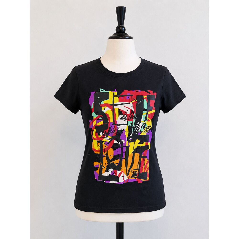 Izzy & Liv Self Love Streetwear Graphic Tee Women's M Black Short Sleeve Shirt